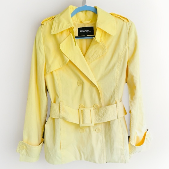 GEORGE Yellow Double-Breasted Trench Coat Belted Cotton Windbreaker Jacket L - Picture 1 of 17